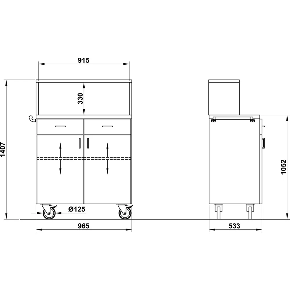 POSTE DE SERVICE EN ACIER INOXYDABLE SUR ROULETTES POLAR2AL (015INPOL2AL)