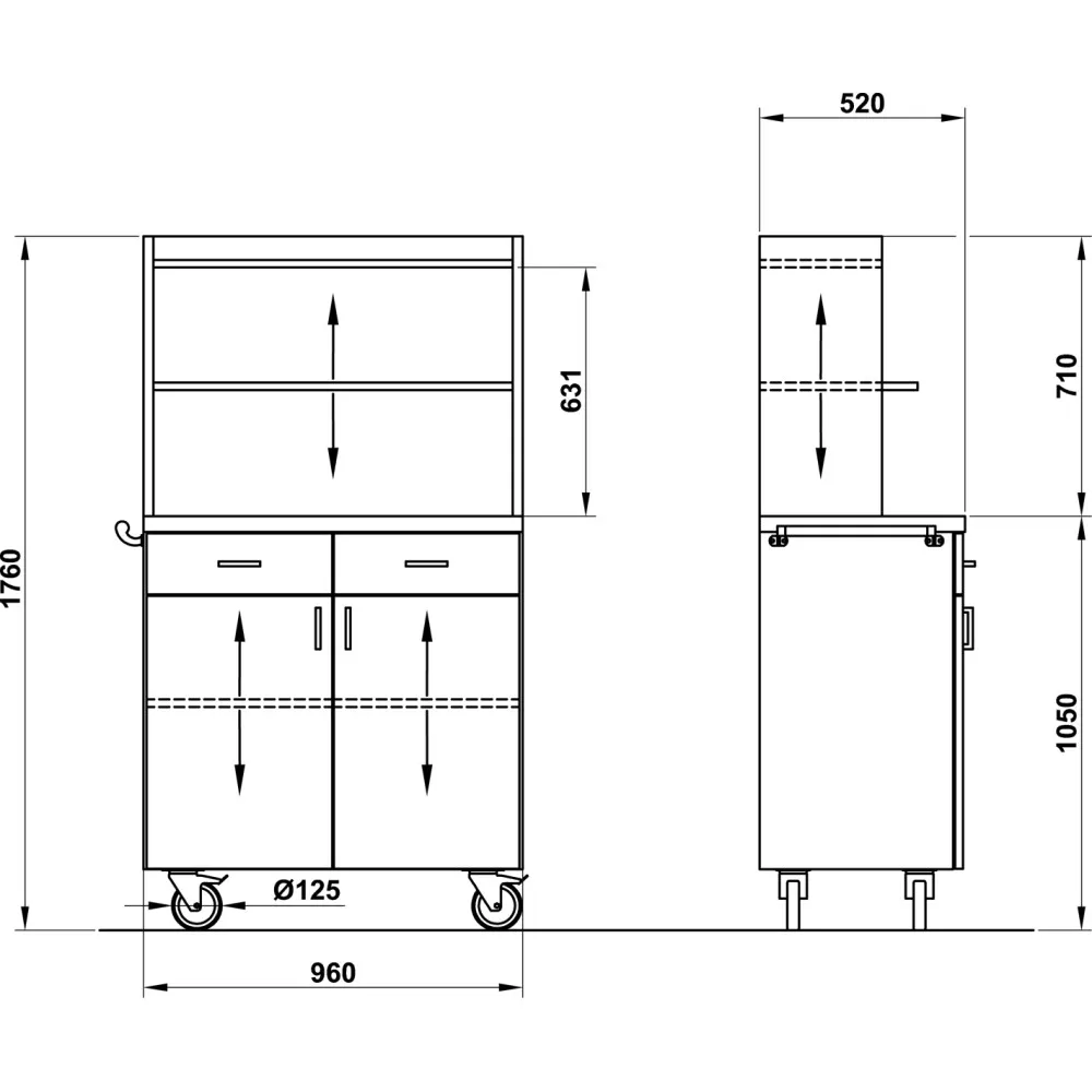 POSTE DE SERVICE EN ACIER INOXYDABLE SUR ROULETTES POLAR2AP (015INPOL2AP)