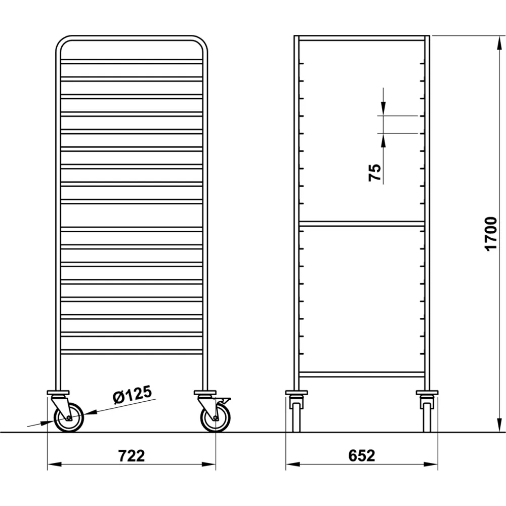 CHARIOT POUR PLATEAUX VEGA GN2/1 L18 (039002/1L18IN)