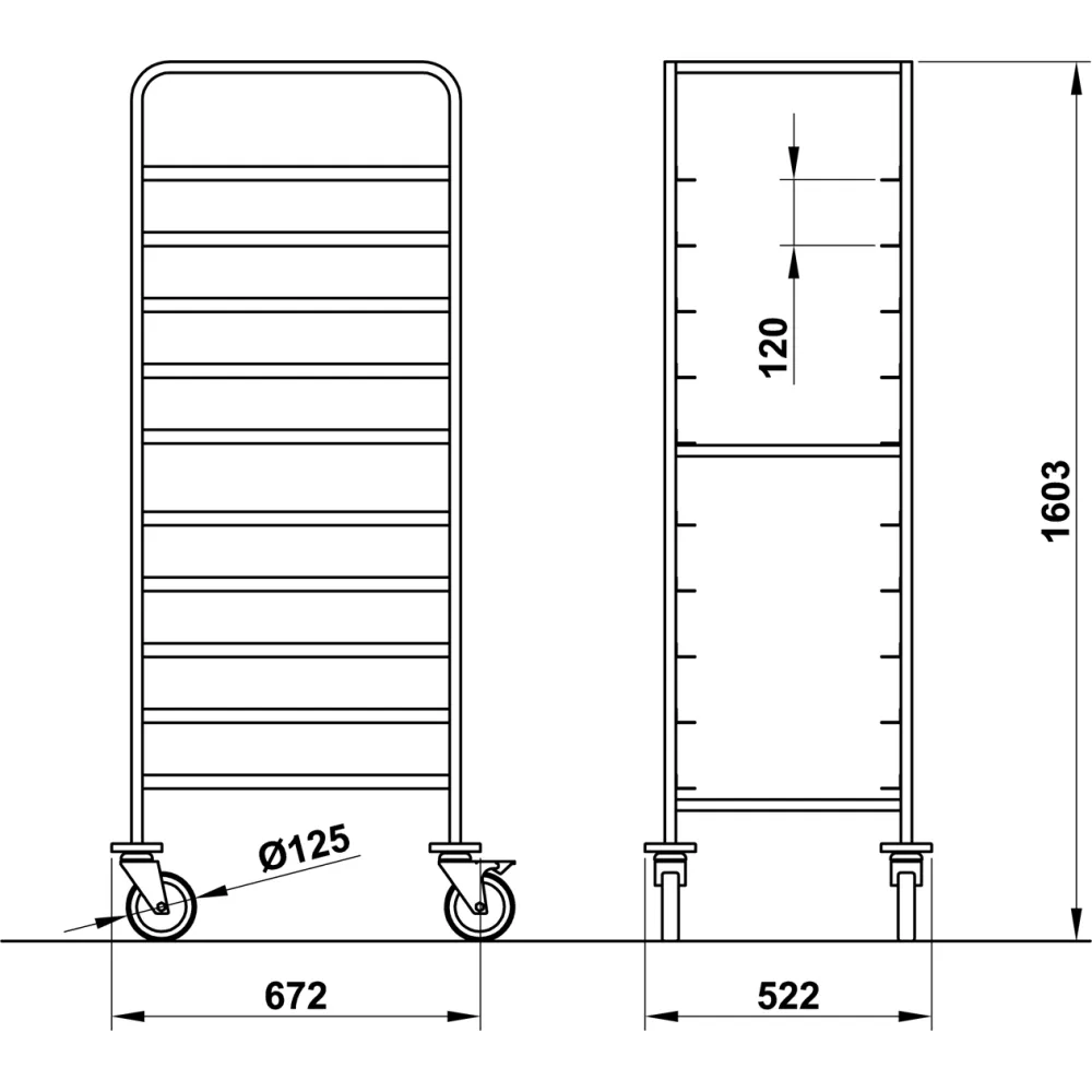 CHARIOT POUR ARMOIRE ET PANIERS VEGA 60x40 L10 (03900TE/L10IN)