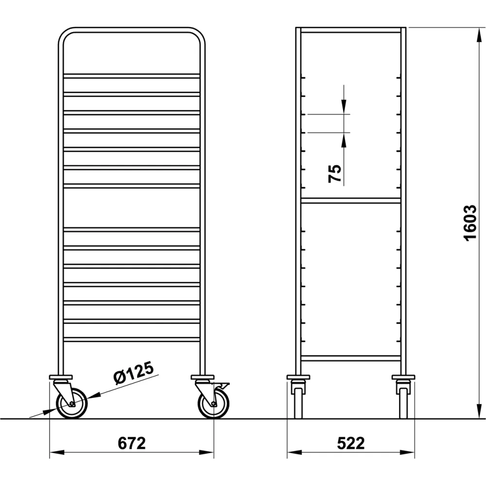 CHARIOT POUR ARMOIRE ET PANIERS VEGA 60x40 L16 (03900TE/L16IN)