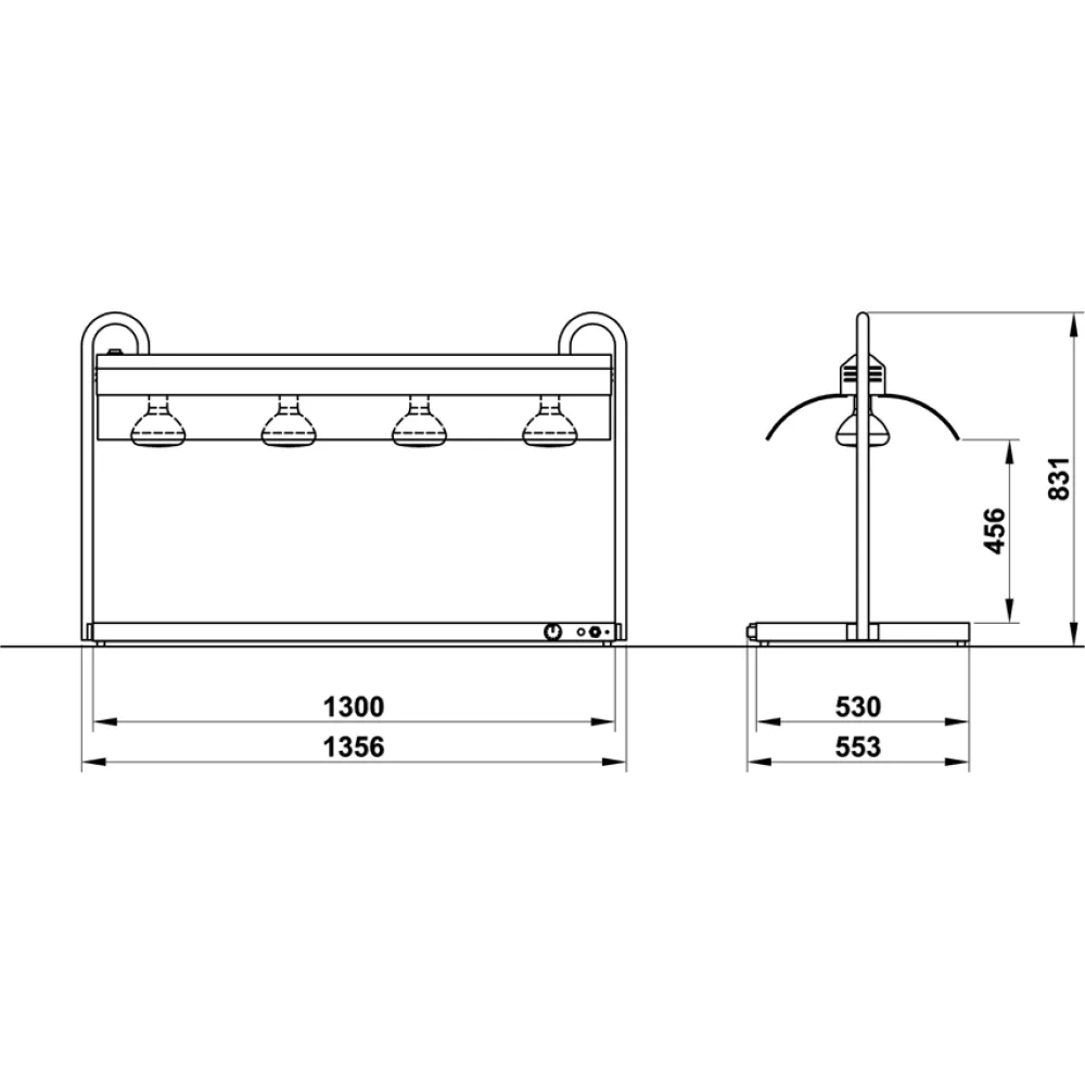SURFACE CHAUFFANTE AVEC SUPPORT DE LAMPE INFRAROUGE VULCANO 4/1 INFRA (03600VU4RED)