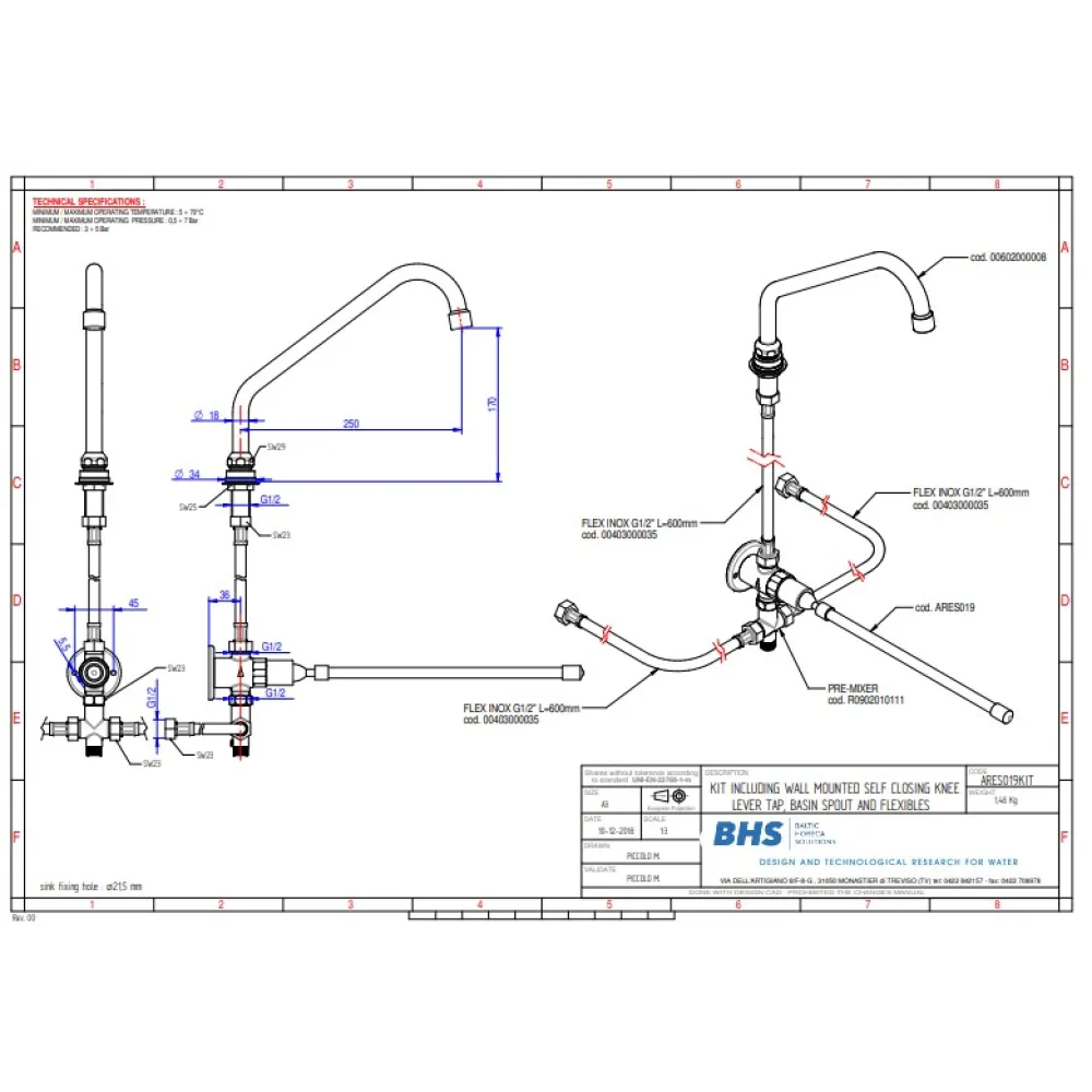 Ensemble de robinetterie avec attaches A019KIT (ARES019KIT)