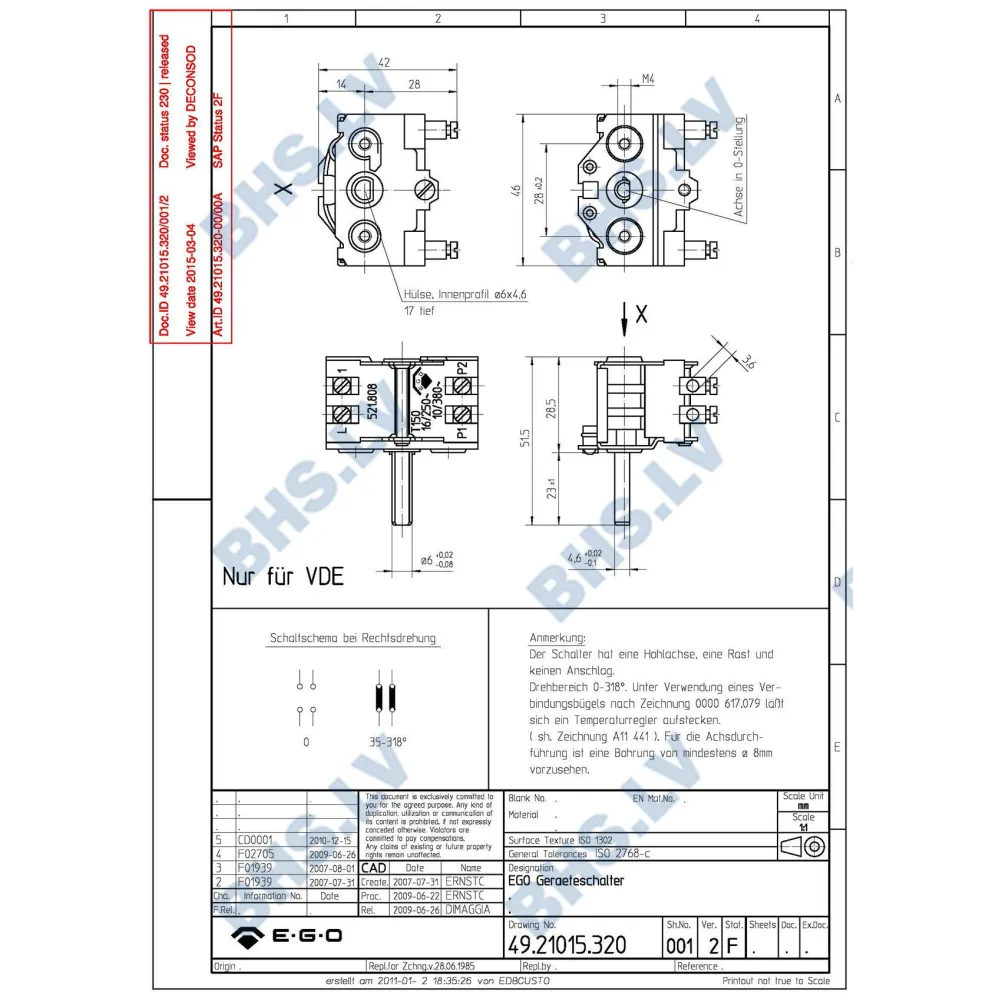 SELECTOR SWITCH 0-1 POSITIONS (L5036256)
