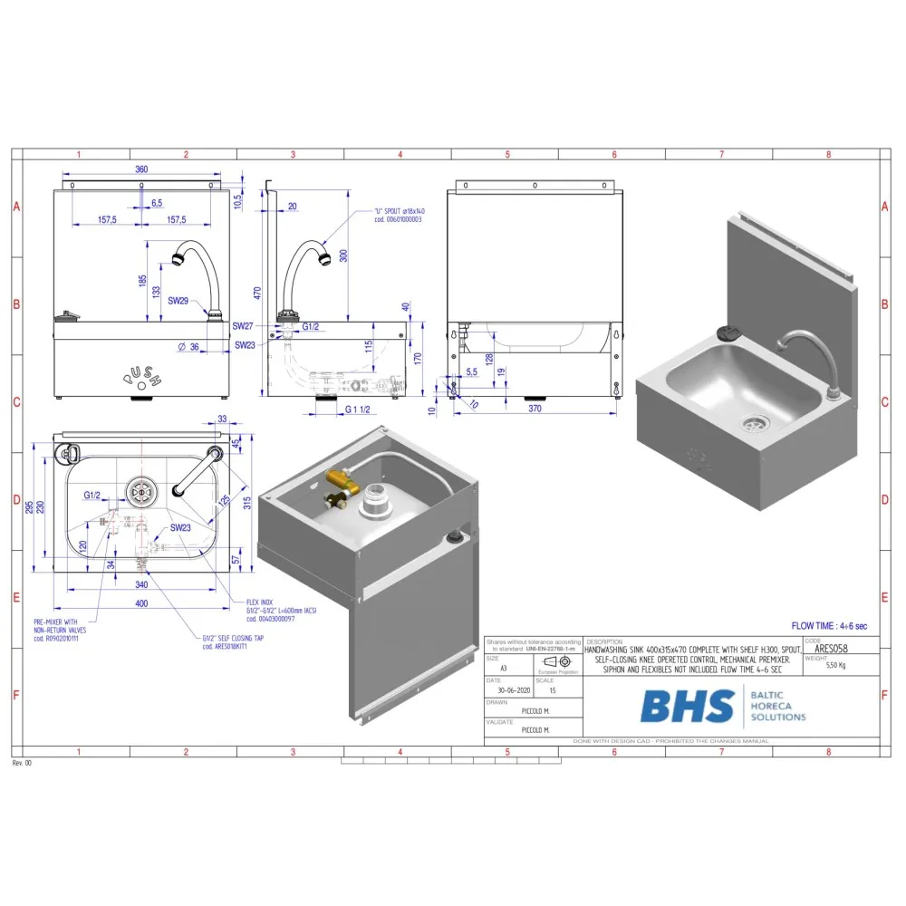 Lavabo avec mitigeur automatique A058 (ARES058)