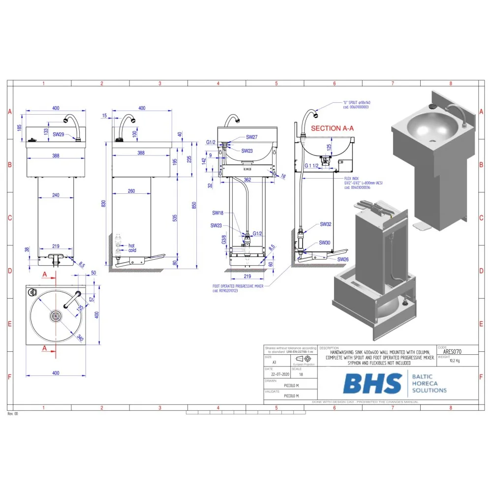 Lavabo avec mitigeur automatique A070 (ARES070)