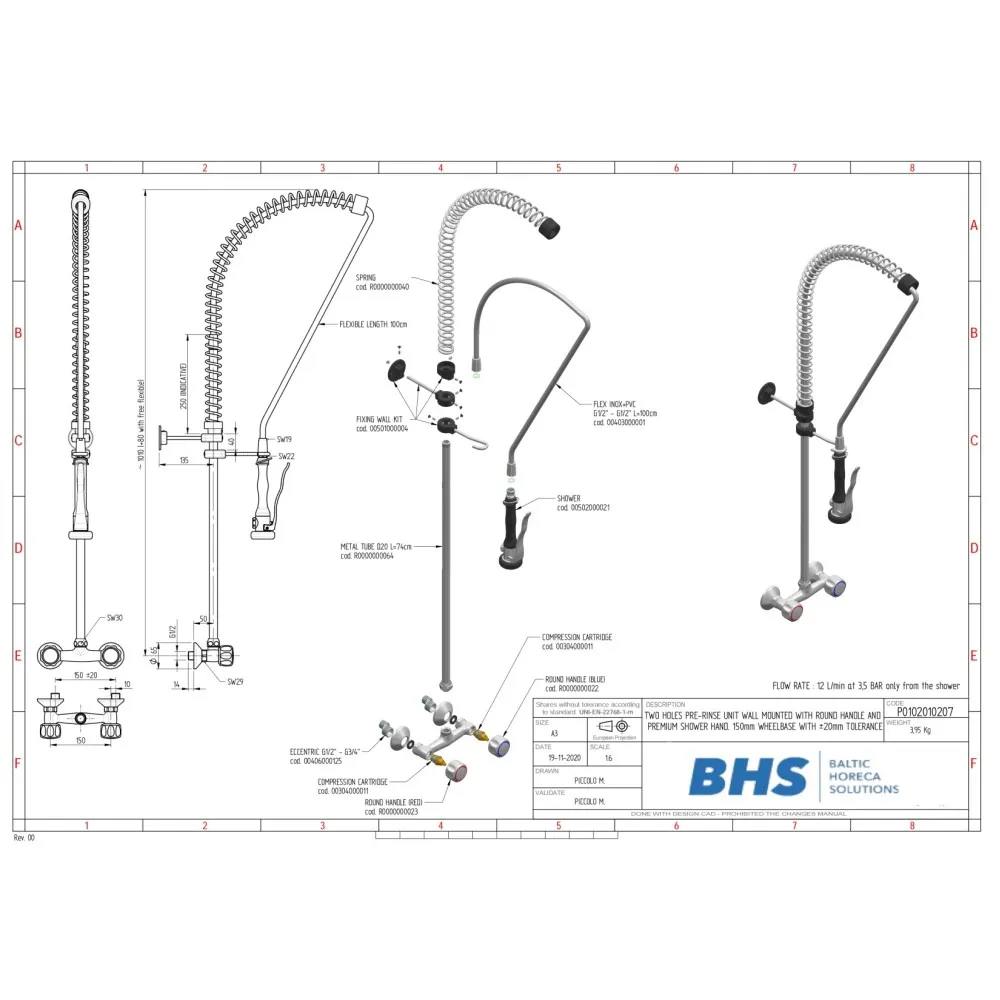 Robinet de prérinçage avec douchette P10207 (P0102010207)