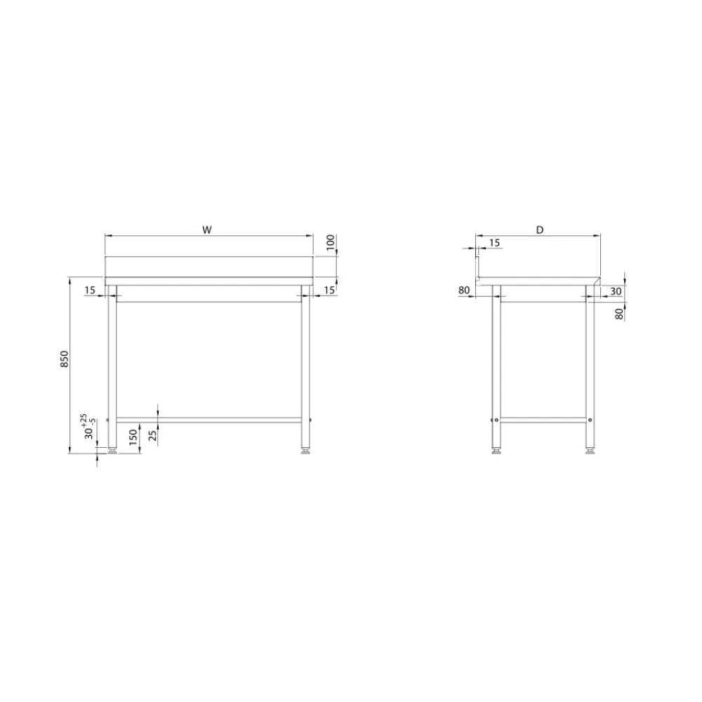 Metal table without shelf 1200 (950026120)