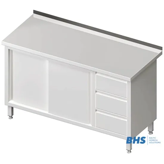 Table avec 3 tiroirs et 2 portes coulissantes