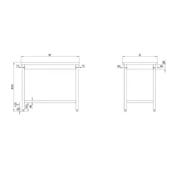 Stainless steel central table with shelf 600