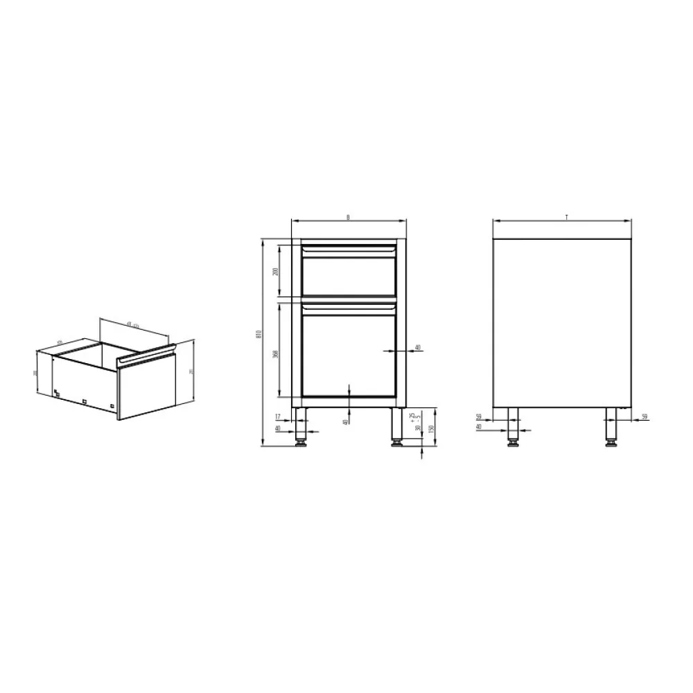 Armoire avec 2 tiroirs H-810 mm (983595045K)