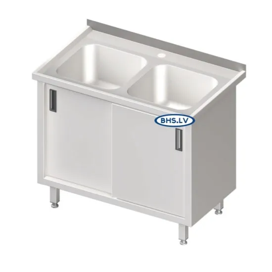 Table en métal avec double évier et portes