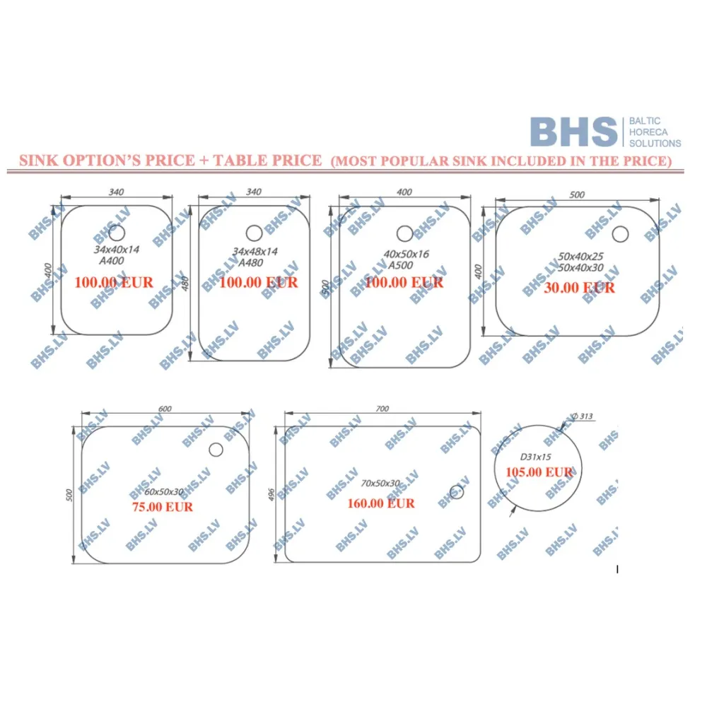 Table en métal avec 2 éviers sans plateau 2200 (BHS-PRA-220/60/85)