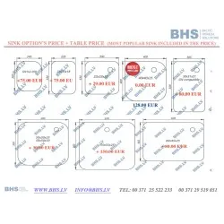 Table en métal avec 2 éviers sans étagères 2000