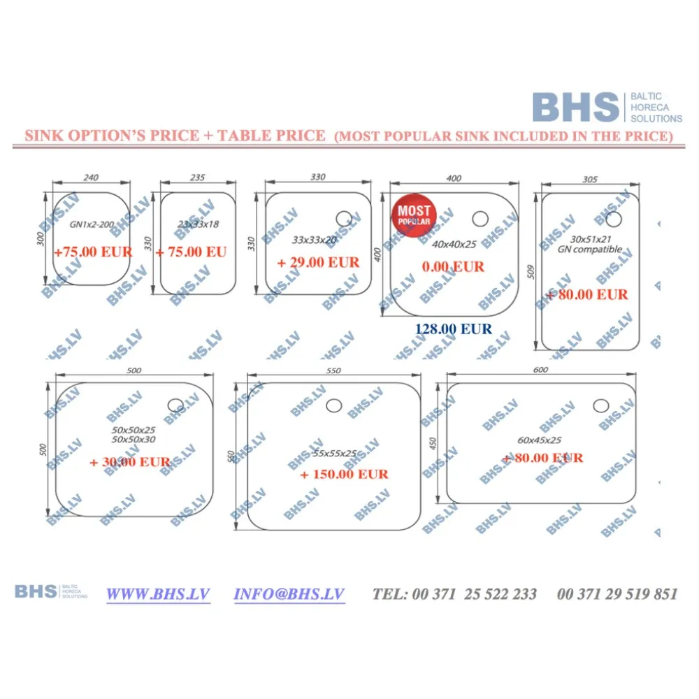 Table en métal avec double évier et étagères 2500 (BHS-PLA2-250/60/85)