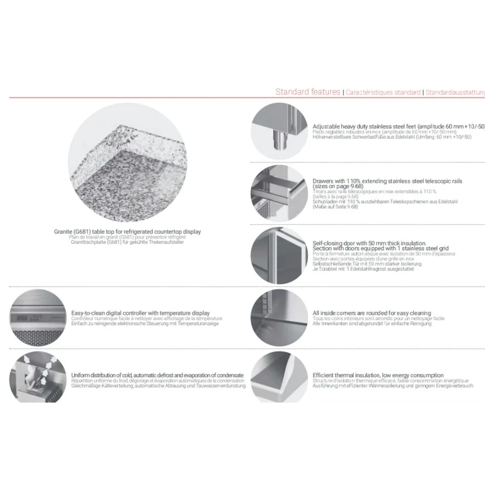 Comptoir de refroidissement avec plateau en granite 2130 mm P446 (FM0-E446-213/70/90)