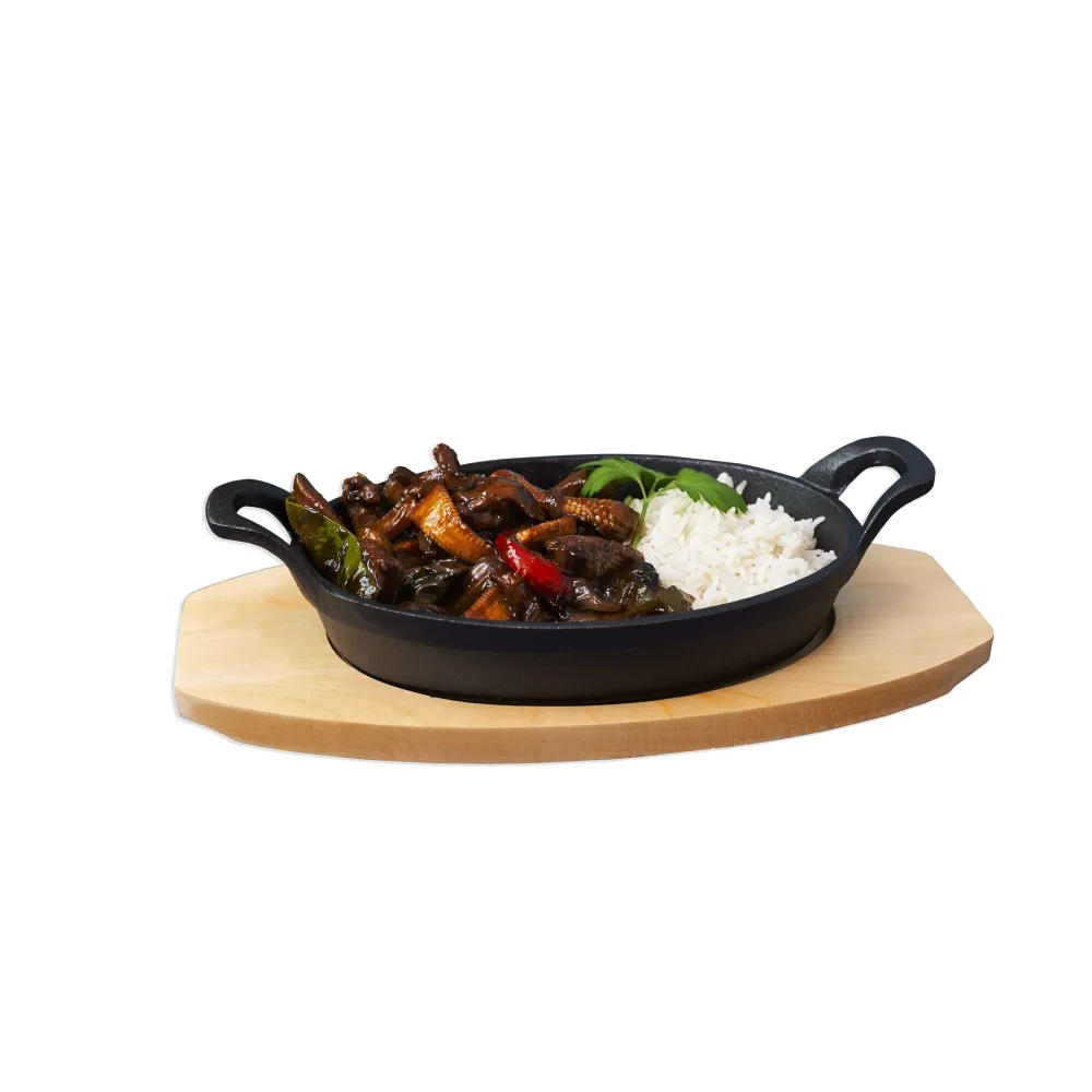 Poêle en fonte avec repose-plat en bois, 210 × 150 mm (049012)