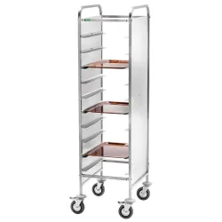 Chariot renforcé pour 10 plateaux avec panneaux en acier inoxydable
