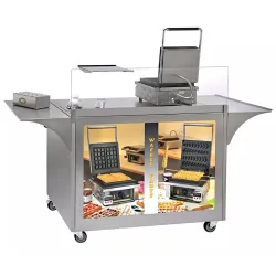 Chariot en acier inoxydable avec roues pour vendre des gaufres MG-02