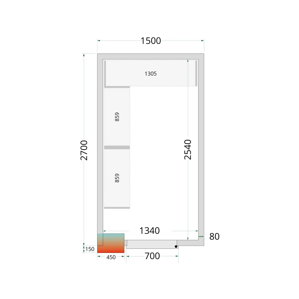 Panneaux de chambre froide 1500 / 2700 / 2200 mm, 80 mm (44068)