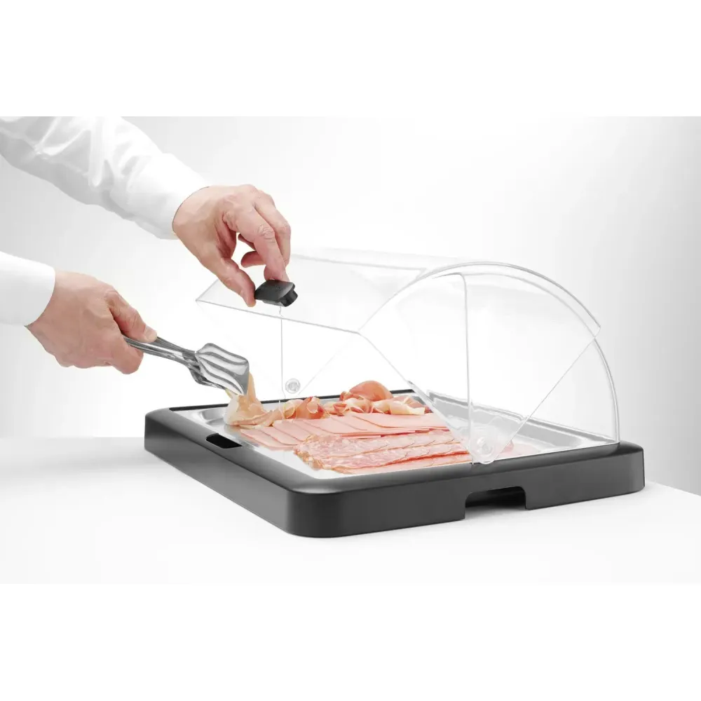 Présentoir réfrigéré type marmite à couvercle coulissant (roll-top) 460×355×(H)220 mm, noir (871805)