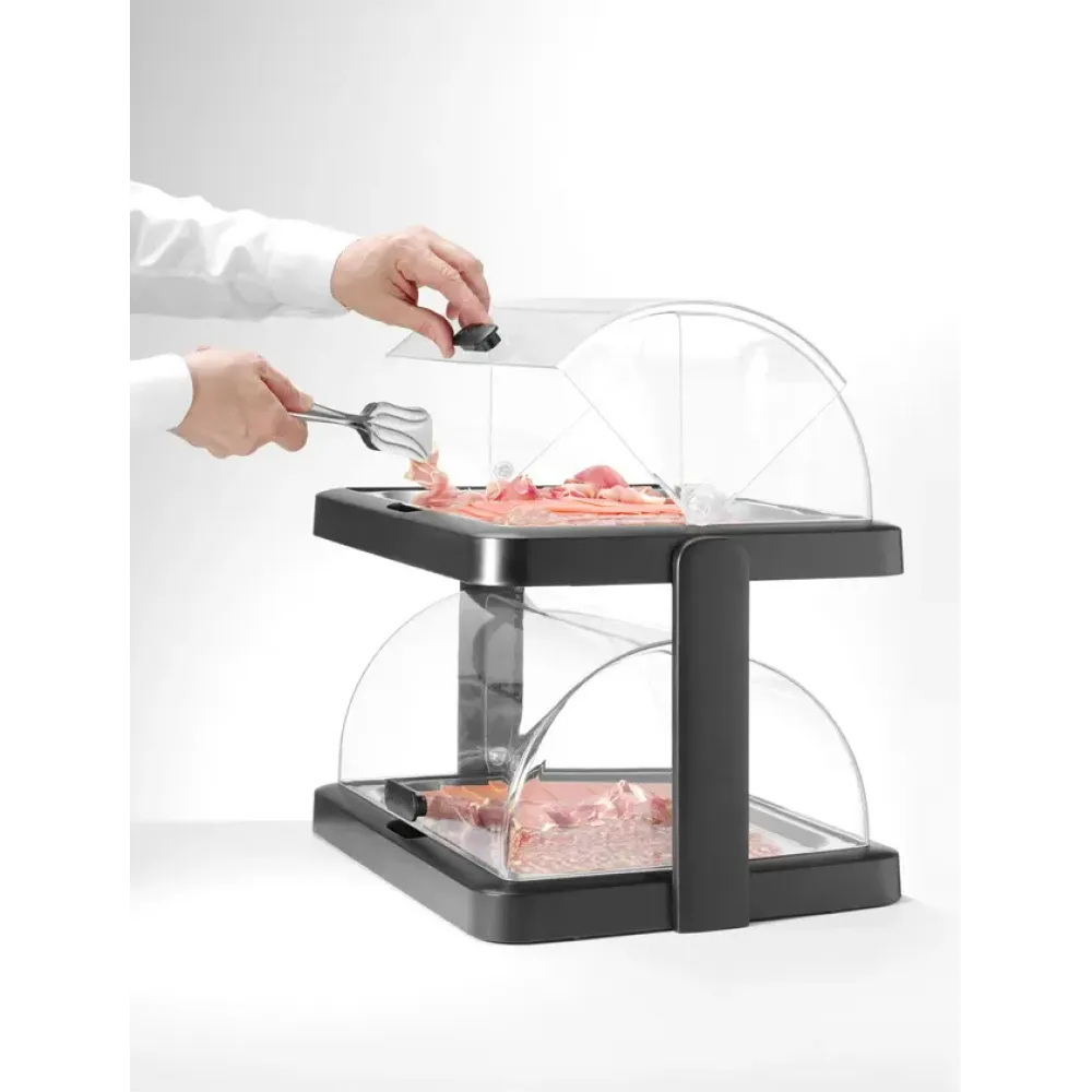 Présentoir réfrigéré double avec couvercle roll-top 480×355×(H)480 mm, noir (871812)