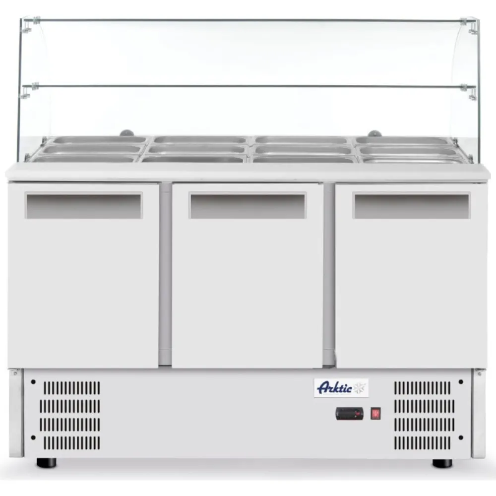 Plan de travail réfrigéré 3 portes avec surélévation vitrée (236192)