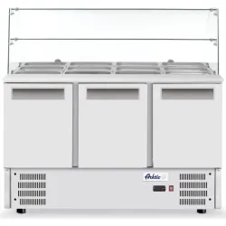 Plan de travail réfrigéré 3 portes avec surélévation vitrée