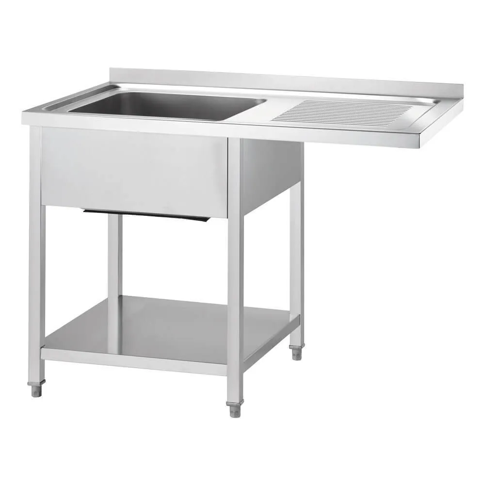GREDIL table en acier inoxydable avec évier (côté gauche), étagère et plan de travail saillant 1000 × 700 × 900 mm (672527)
