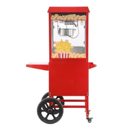 Machine à pop-corn mobile sur roues, rouge