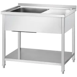 GREDIL Table en acier inoxydable avec évier (côté gauche) et étagère — 1000 × 600 × 850 mm