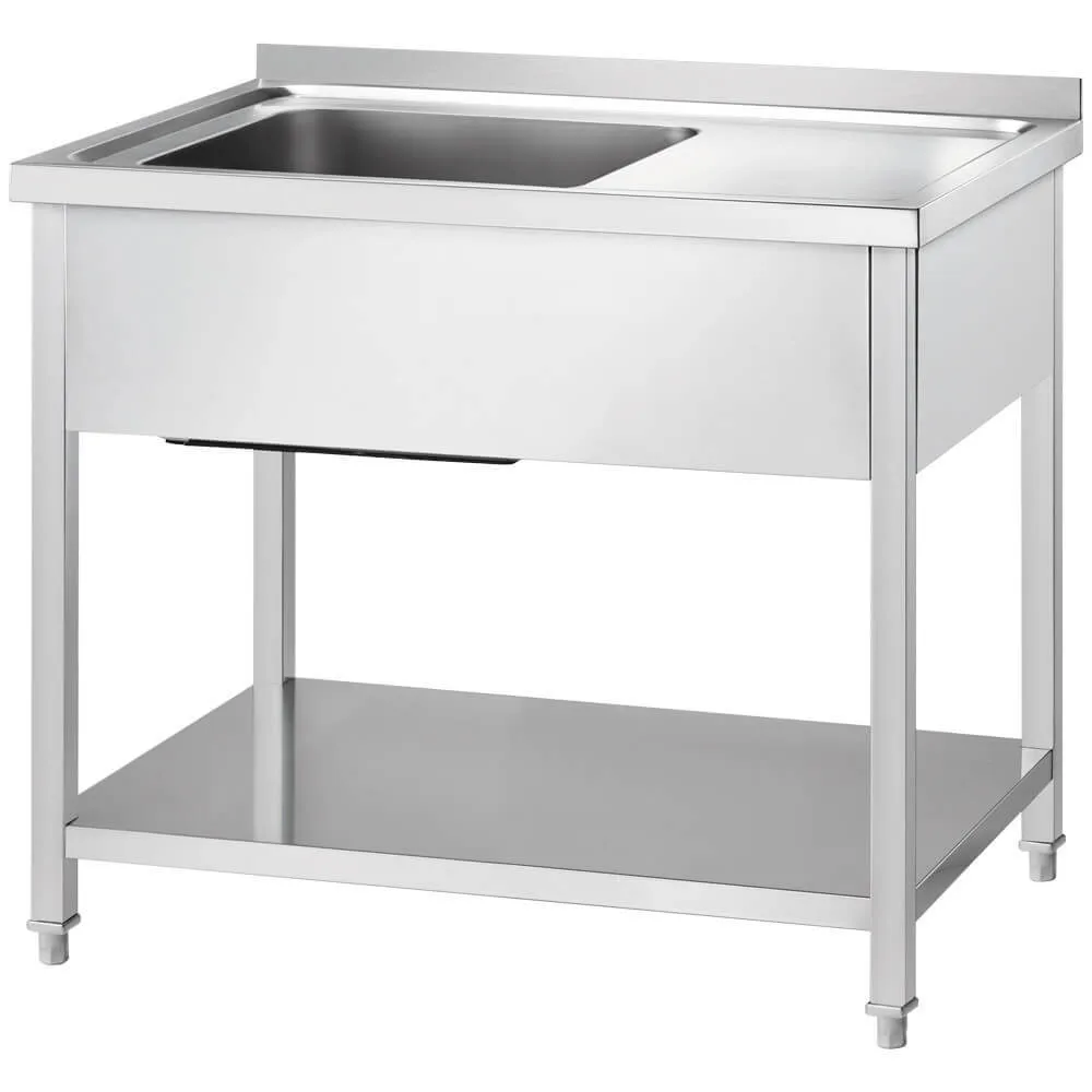 GREDIL table en acier inoxydable avec évier (côté gauche) et étagère 1200 × 600 × 850 mm (674126)