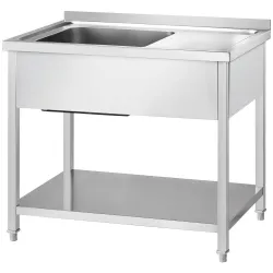GREDIL table en acier inoxydable avec évier (côté gauche) et étagère 1200 × 600 × 850 mm