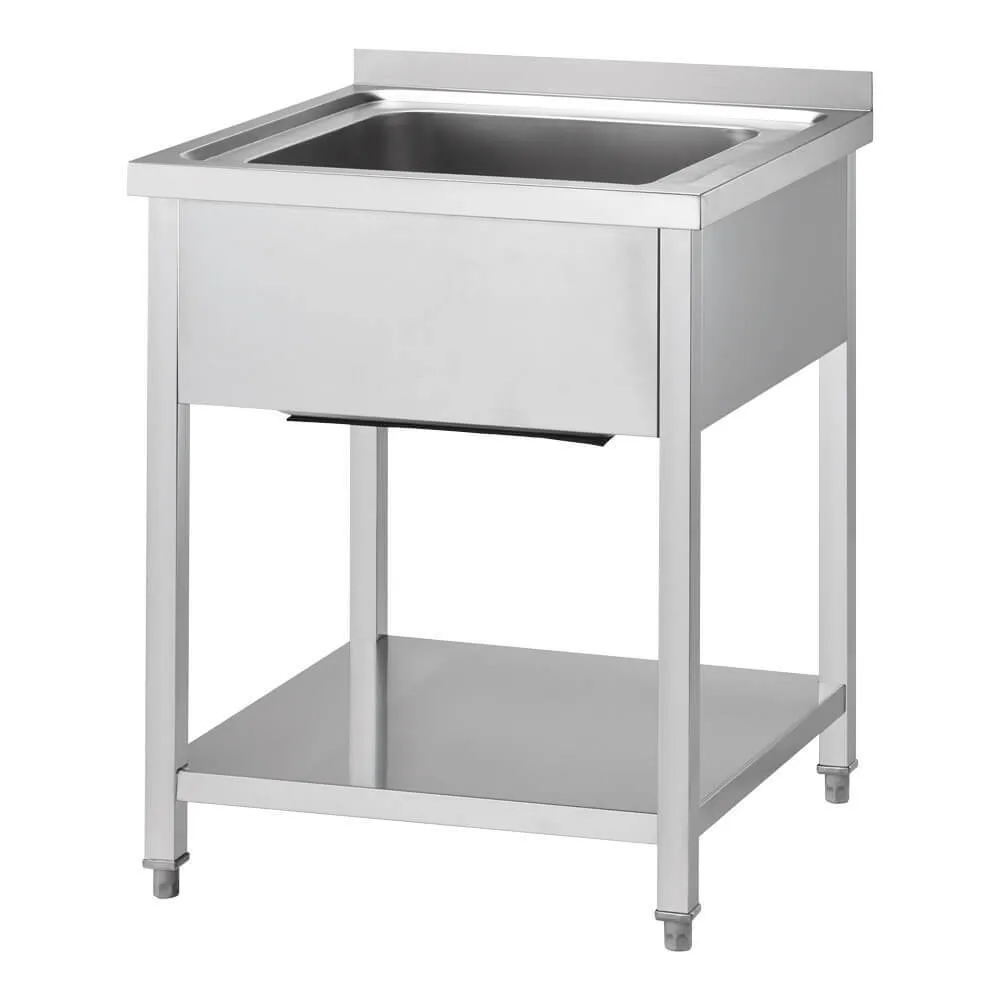 GREDIL Table en acier inoxydable pour évier avec étagère 600 × 700 × 850 mm (674067)