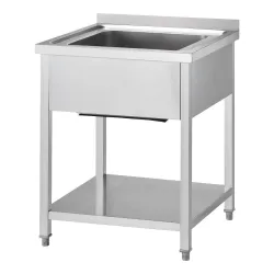 GREDIL Table en acier inoxydable pour évier avec étagère 600 × 700 × 850 mm