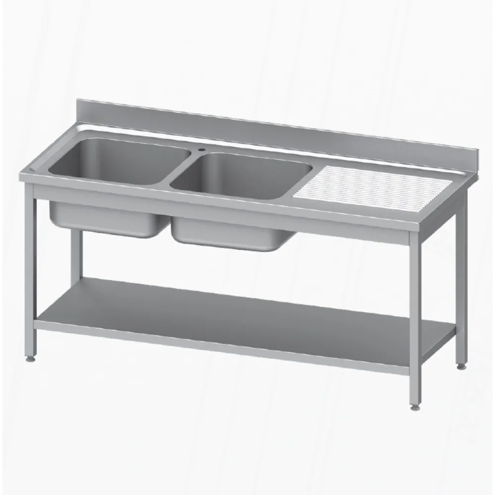Table with a double-chamber sinks with a shelf 1600x600 mm (954596160)