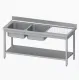 Table with a double-chamber sinks with a shelf 1600x600 mm (954596160)