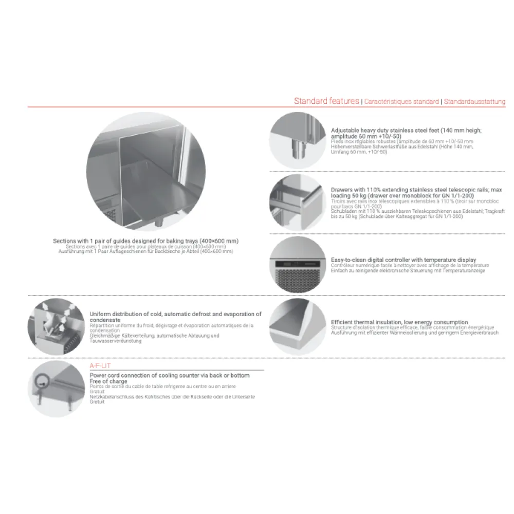 Table réfrigérée pour plateaux de cuisson P307 (BHS-FP0-E307-196/70/90)