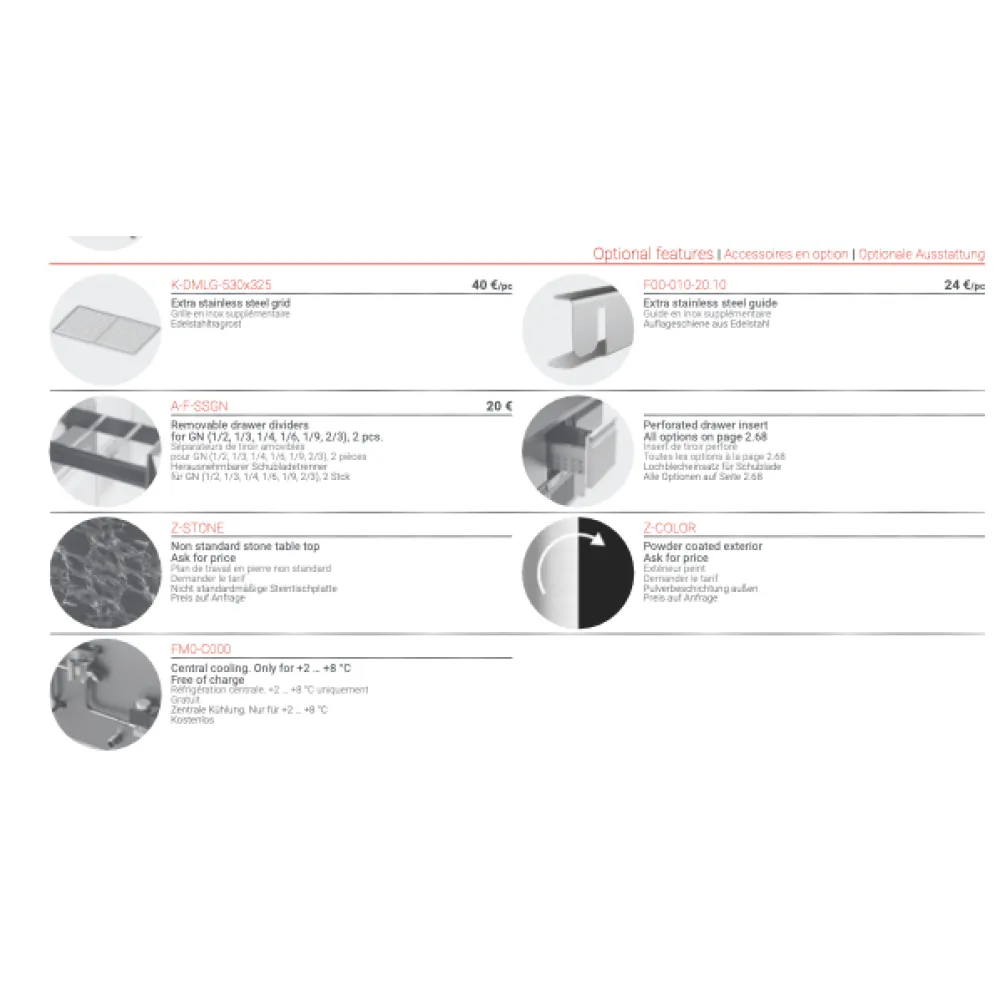 Table réfrigérée avec dessus en granit P404, 2130 mm (FM0-E404-213/70/90)