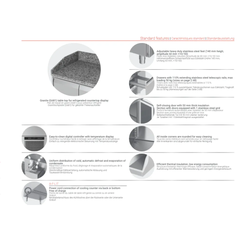 Table réfrigérée avec dessus en granit P404, 2130 mm (FM0-E404-213/70/90)