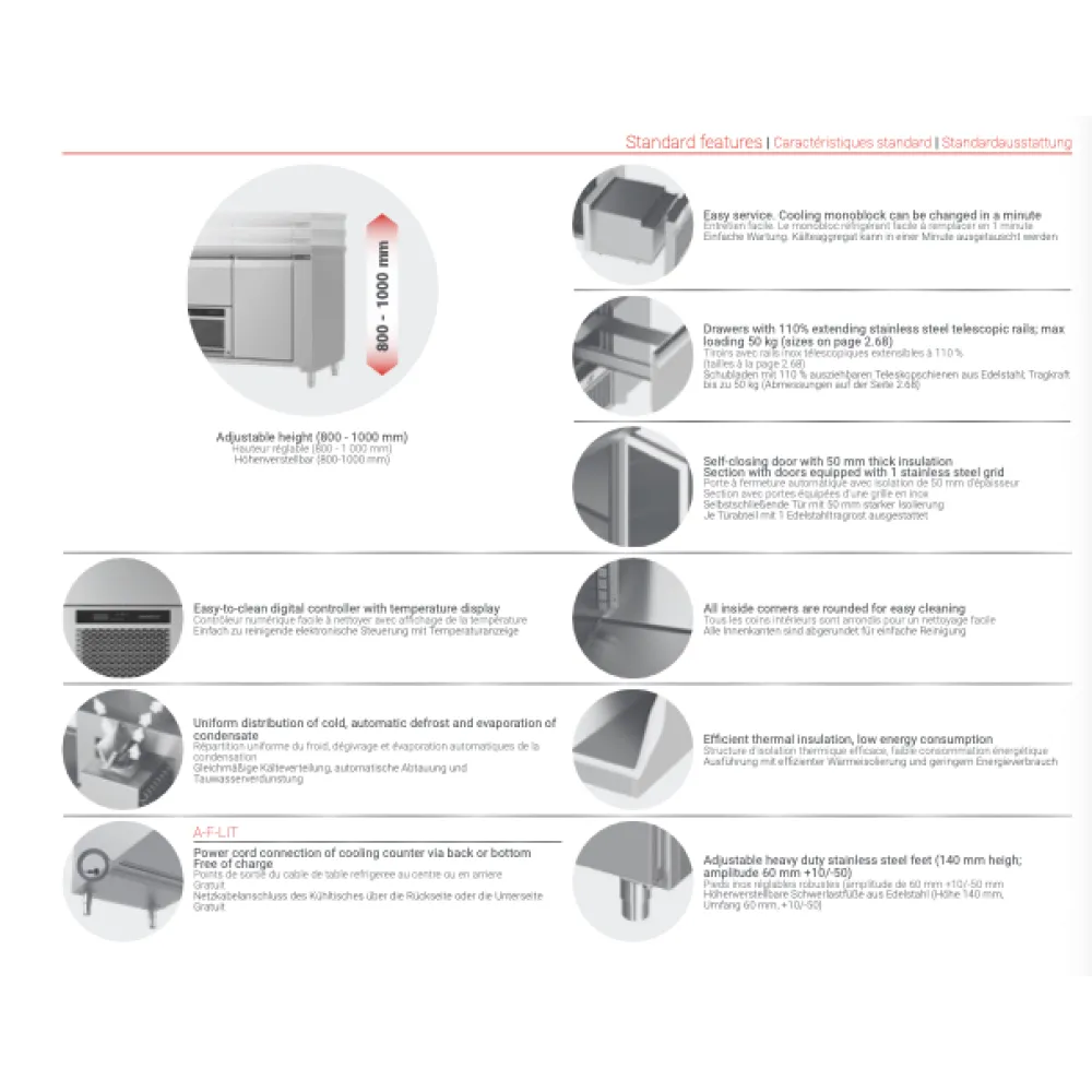 Table réfrigérée avec mécanisme élévateur P303, 1920 mm (FPR-E303-192/70/90)