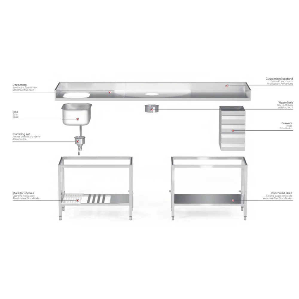 Stainless steel table top 2700 (BHS-OOO-270/60/4)