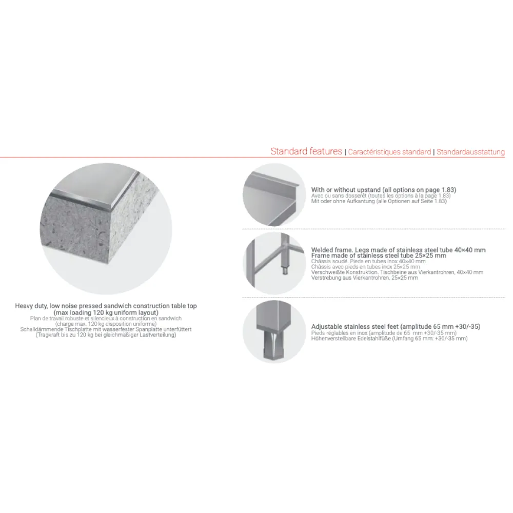 Table en métal avec évier et plateau 1500 (BHS-PLA-150/60/85)