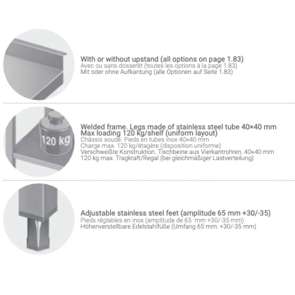 Metal table with two shelves 400 (BHS-PLV-2P-40/60/90)