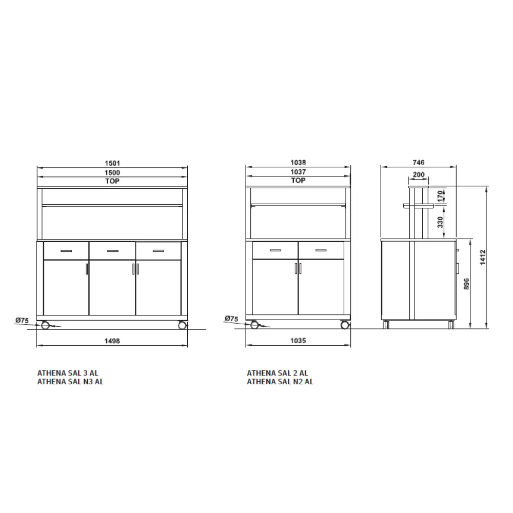 MODULE NEUTRE AVEC ÉTAGÈRES SUPÉRIEURES ET PORTES, SANS TIROIRS ATHENA SAL N3 AL (010MOATHN3AL)