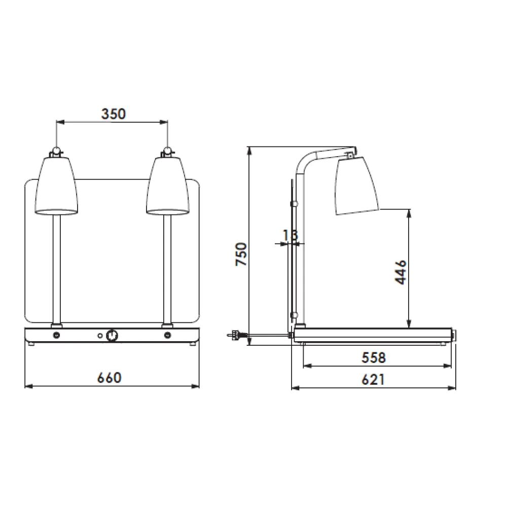 SURFACE CHAUFFANTE AVEC 2 LAMPES INFRAROUGES HELIOS 2/1 FIX P1 (034CRHEL2-1FXP1)