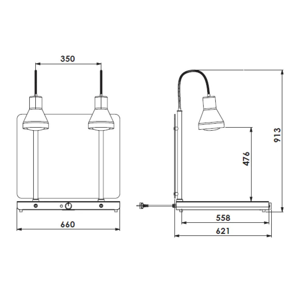 SURFACE CHAUFFANTE AVEC 2 LAMPES INFRAROUGES FLEXIBLES HELIOS 2/1 FLEX P2 (034CRHEL2/1FLP2)