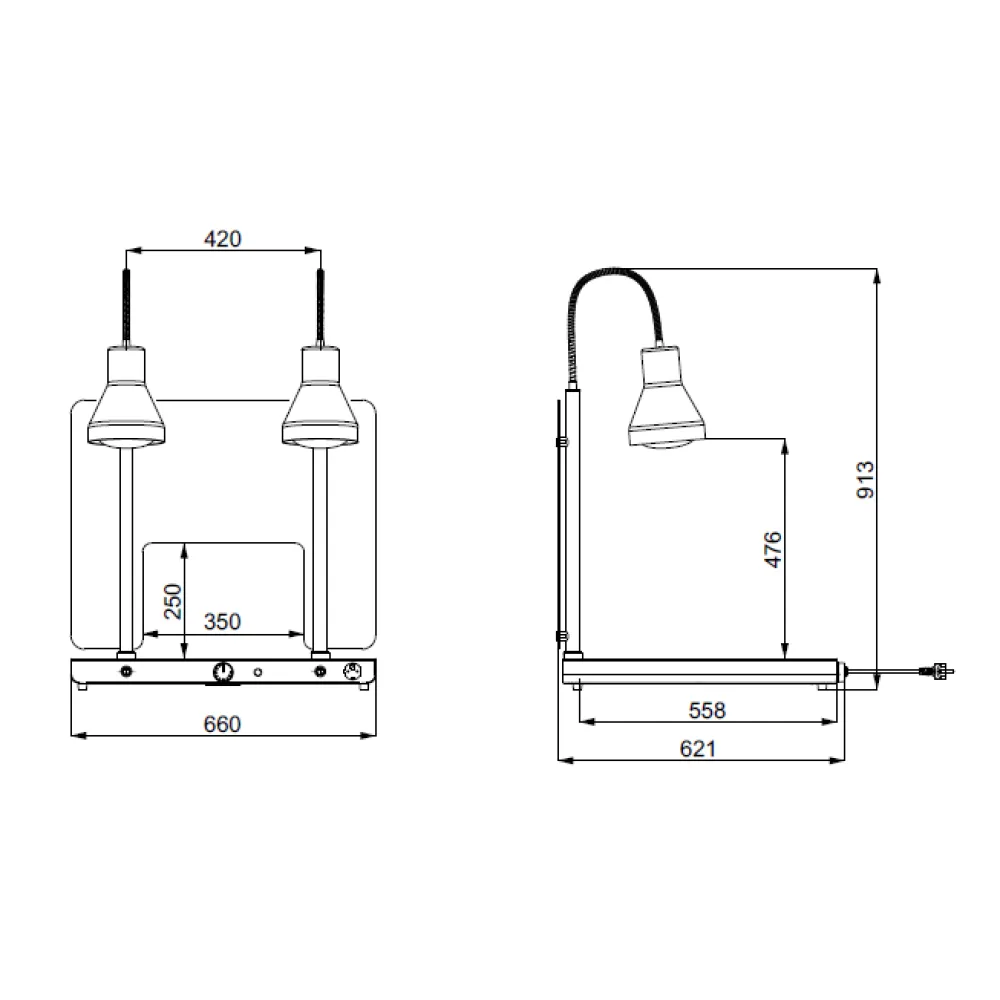 SURFACE CHAUFFANTE AVEC 2 LAMPES INFRAROUGES FLEXIBLES HELIOS 2/1 PASS FLEX P1 (034CRHEL2/1FLP1P)
