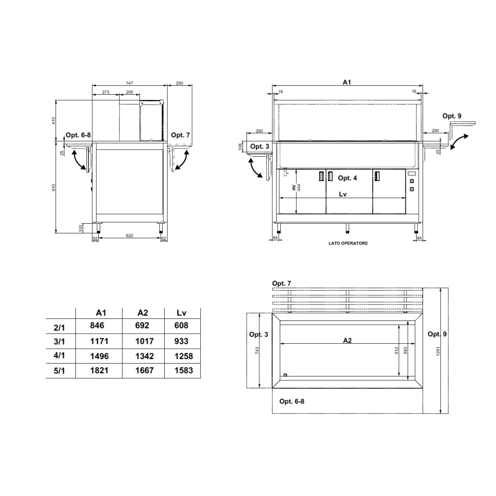 Buffet chauffant Bain-Marie assisté par ventilateur avec compartiment inférieur OMNIA 2BM/SC (01900OM2BMSC)