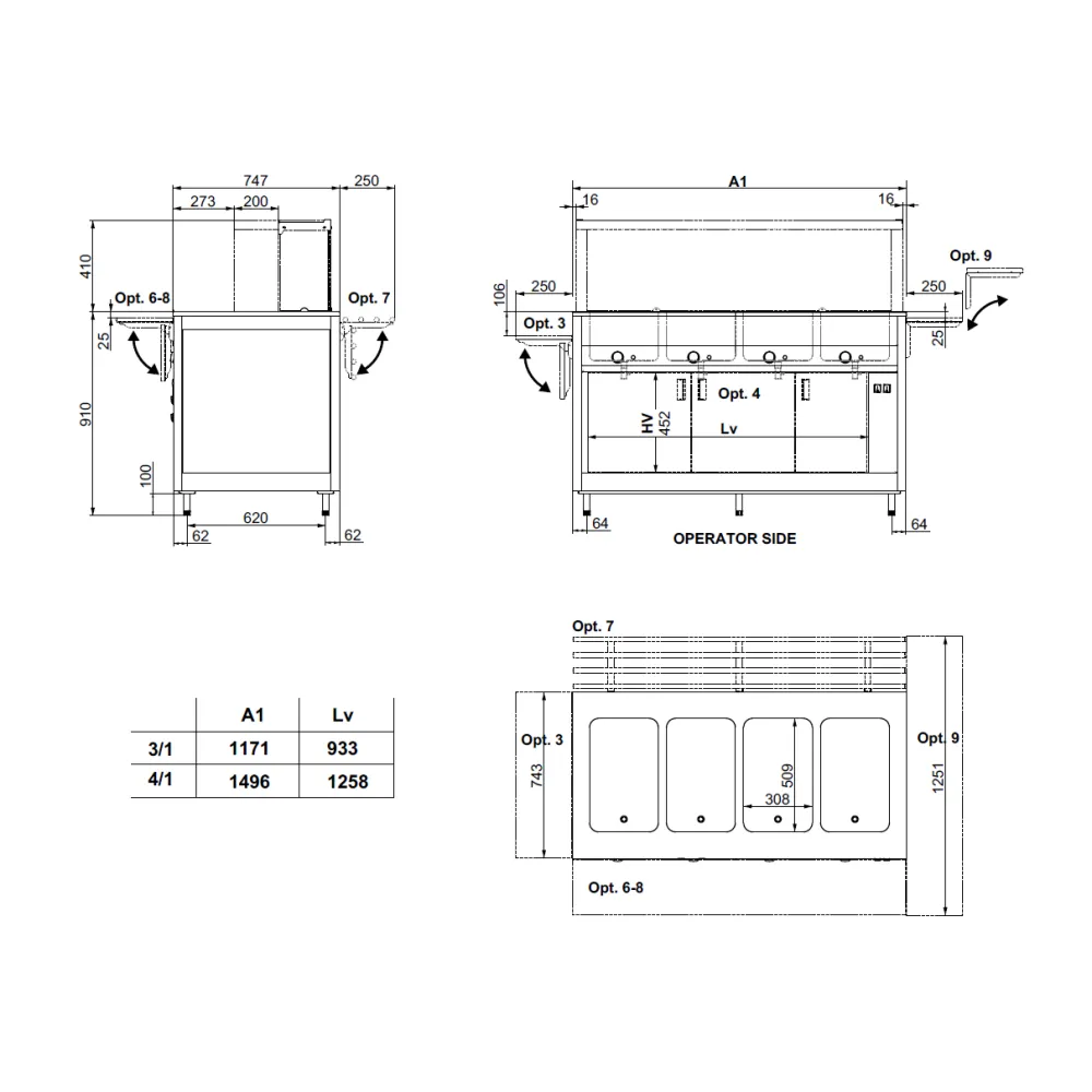BAIN-MARIE BUFFET CHAUD AVEC DES MARMITES SÉPARÉES OMNIA 3BM/SEP (01900OM3BMSEP)